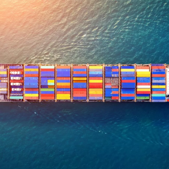 aerial view container cargo ship sea